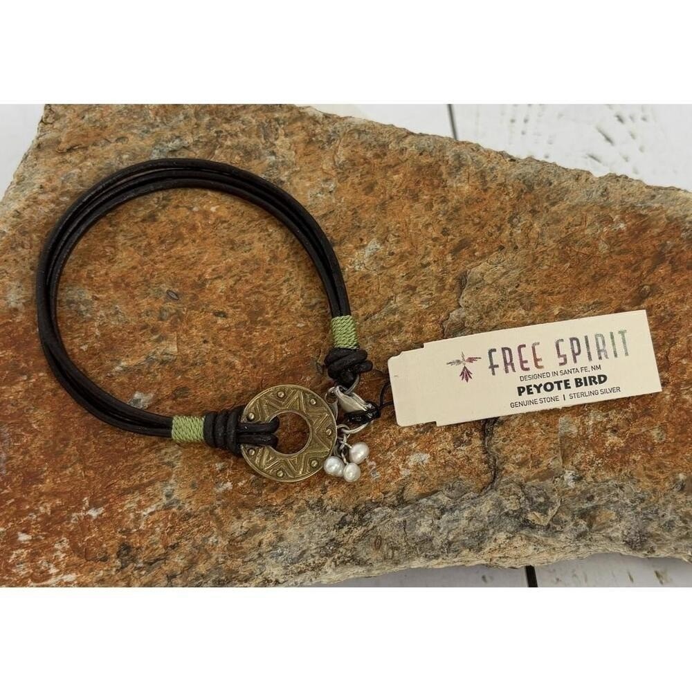 NEW Peyote Bird Free Spirit Leather Bracelet Sterling Silver Pearl Brass 7" J008